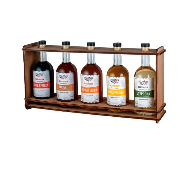 Подарочный набор в деревянной подставке Алхимия вкуса (5 бутылок)
